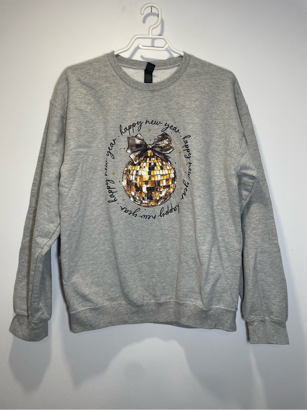 Gildan Gray Crewneck Sweatshirt with Gold Sequin Ornament Graphic